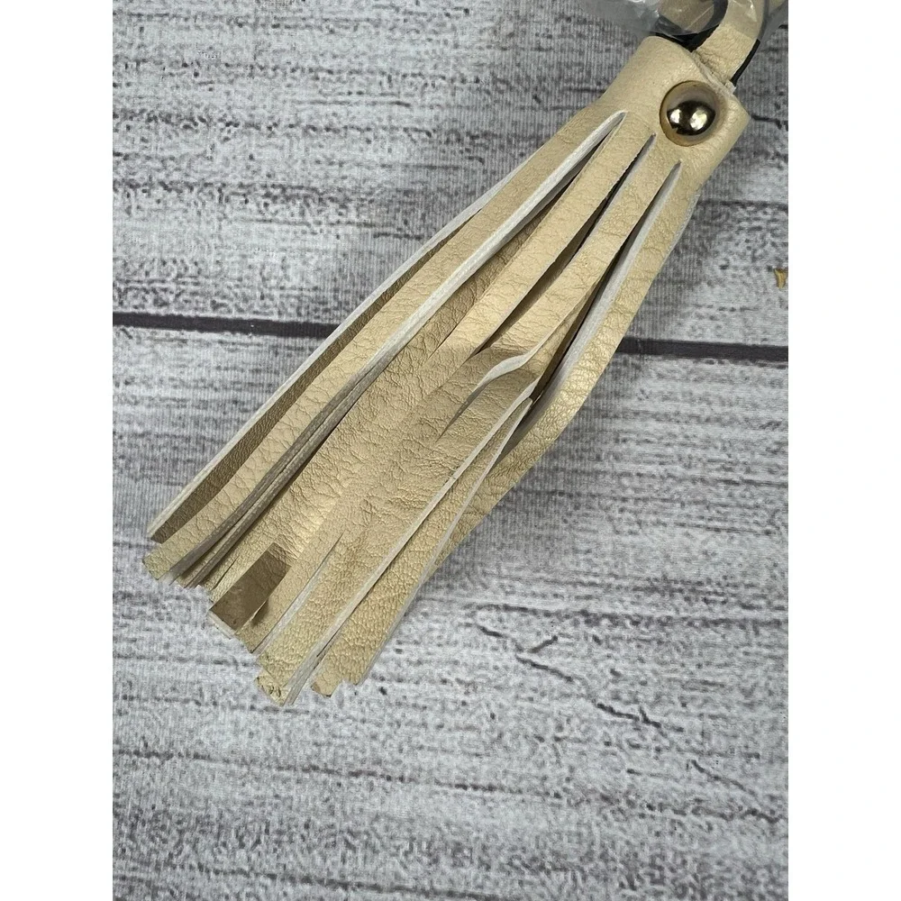Women's Faux‎ Leather Tassel Bag Charm Keychain Boho Beige Gold Tone New